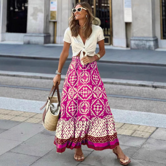 Jupe maxi pour femme au design ethnique ludique avec ourlet volumineux Chic und Stil