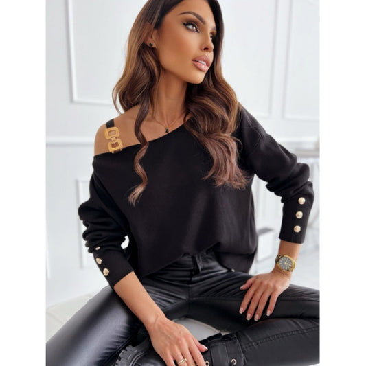 Dames Pull confortable oversized avec design asymétrique et boutons décoratifs Chic und Stil