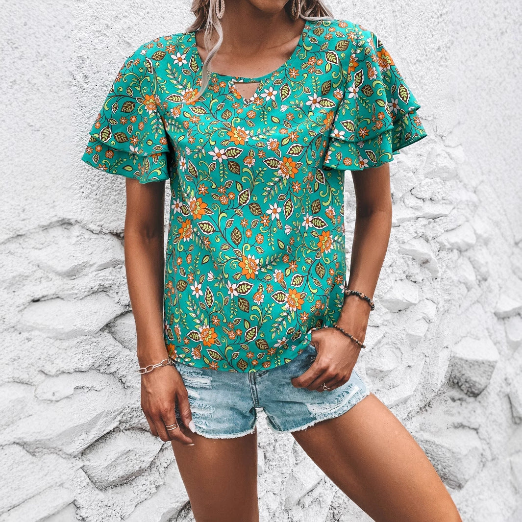 Dames Haut de crop fleuri avec détails fendus et manches larges Chic und Stil