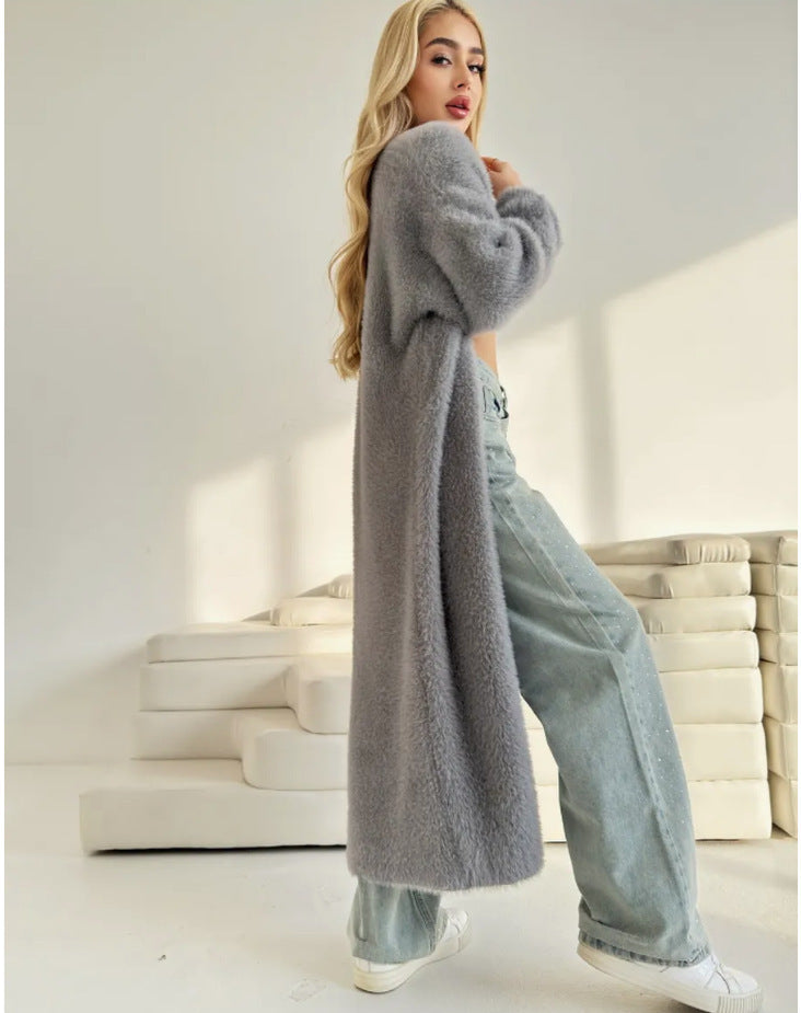 Dames Grosse Maille Cardigan Long Chic und Stil