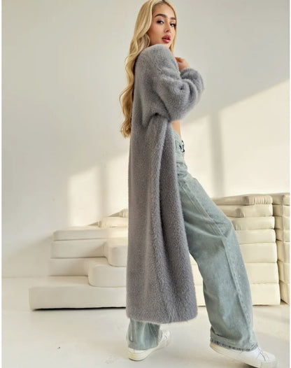 Dames Grosse Maille Cardigan Long Chic und Stil