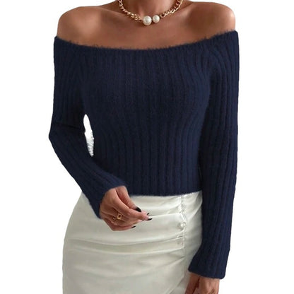 Dame Pull-over en maille off-shoulder avec structure en côtes fines et manches longues Chic und Stil
