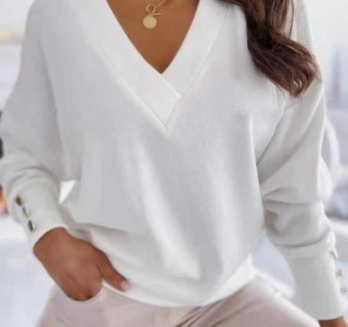 Pull femme décontracté à col en V avec coupe oversized Chic und Stil