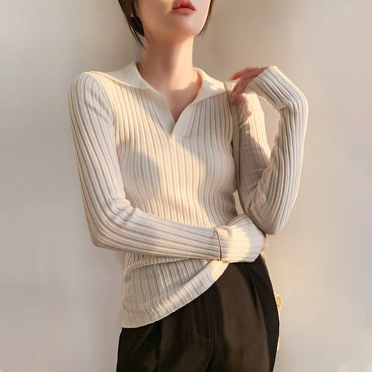 Pull en maille côtelée pour femmes avec col et décolleté en V Chic und Stil