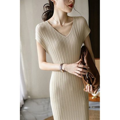 Robe maxi plissée élégante à col en V pour femmes Chic und Stil