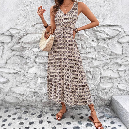 Robe maxi bohème sans manches pour femmes avec ceinture nouée Chic und Stil