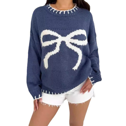 Pull en tricot pour femmes avec motif de nœud ludique et coupe décontractée Chic und Stil