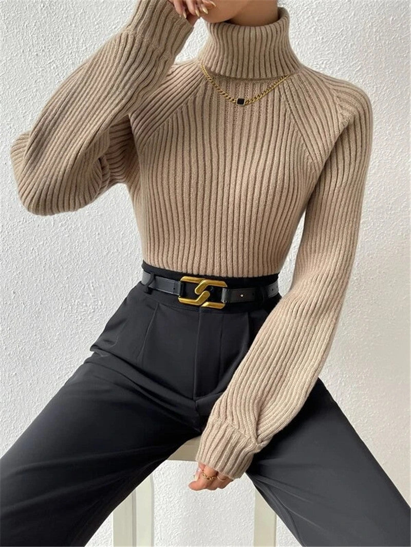 Pull femme ajusté avec texture côtelée et col montant Chic und Stil