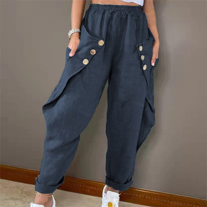 Women Casual Chino Pants with Button-Adorned Pockets Chic and Style