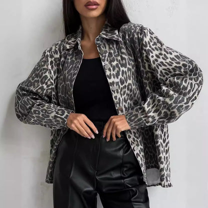Oversized denim jacket for women with animal print Chic and Style