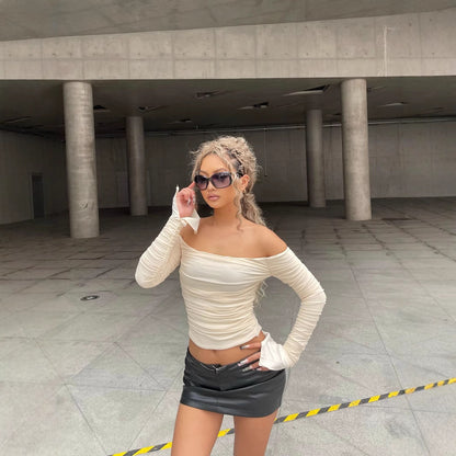 Dames Haut élégant à manches longues avec des détails de volants raffinés Chic und Stil