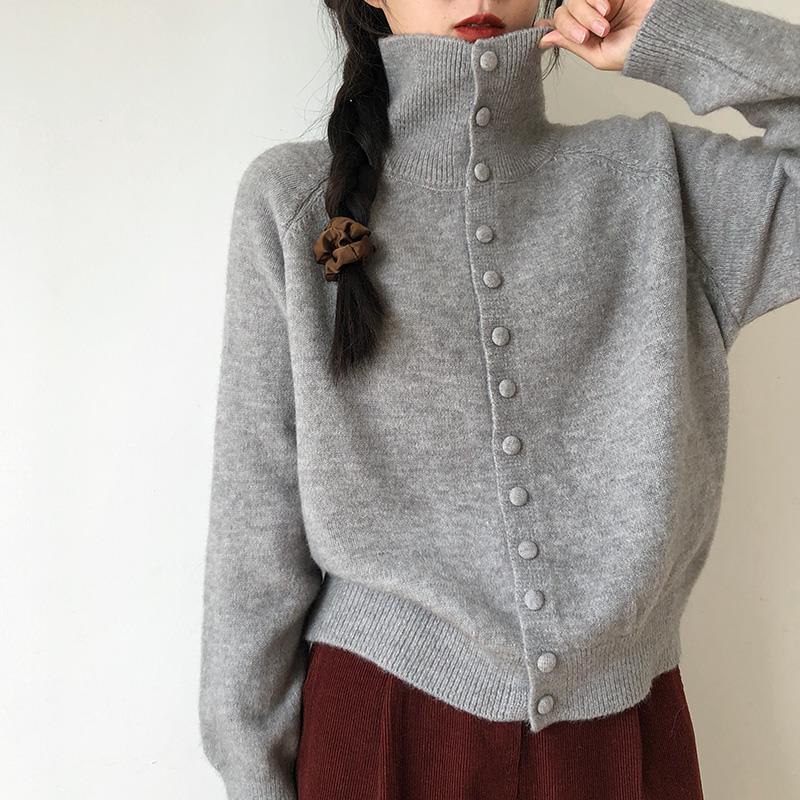 Dames Cardigan en tricot de haute qualité avec col montant et détails de boutons Chic und Stil