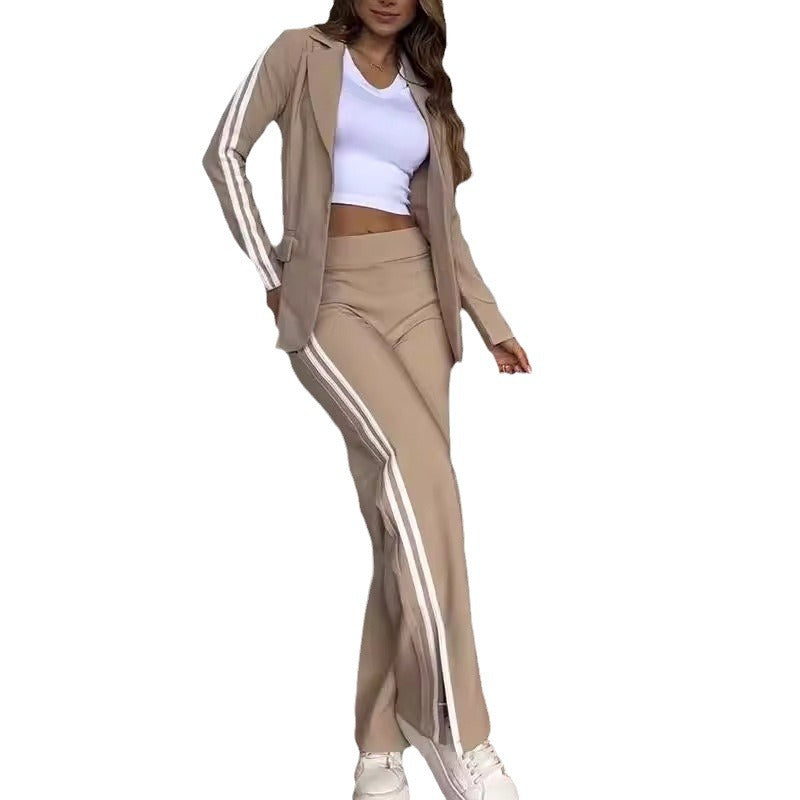 Dames Ensemble de loungewear élégant avec blazer ample et pantalon taille haute Chic und Stil