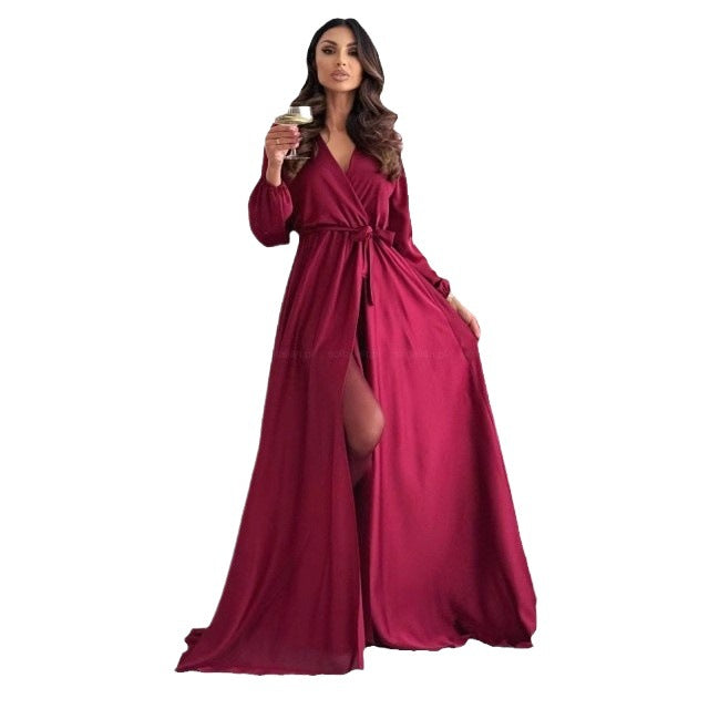 Robe maxi élégante à fente haute pour femmes avec détail enroulé Chic und Stil