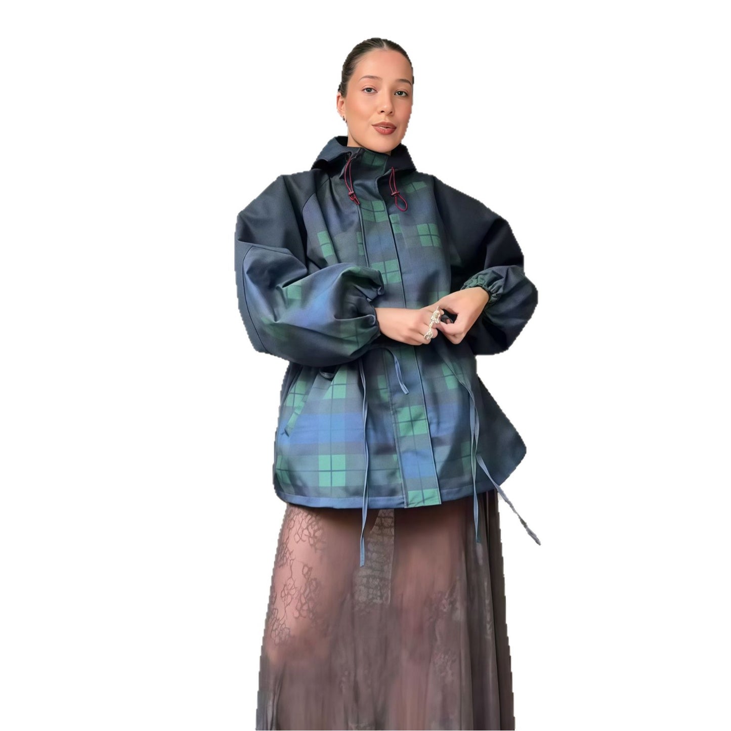 Women’s utility jacket with a striking plaid pattern and a relaxed fit Chic and Style