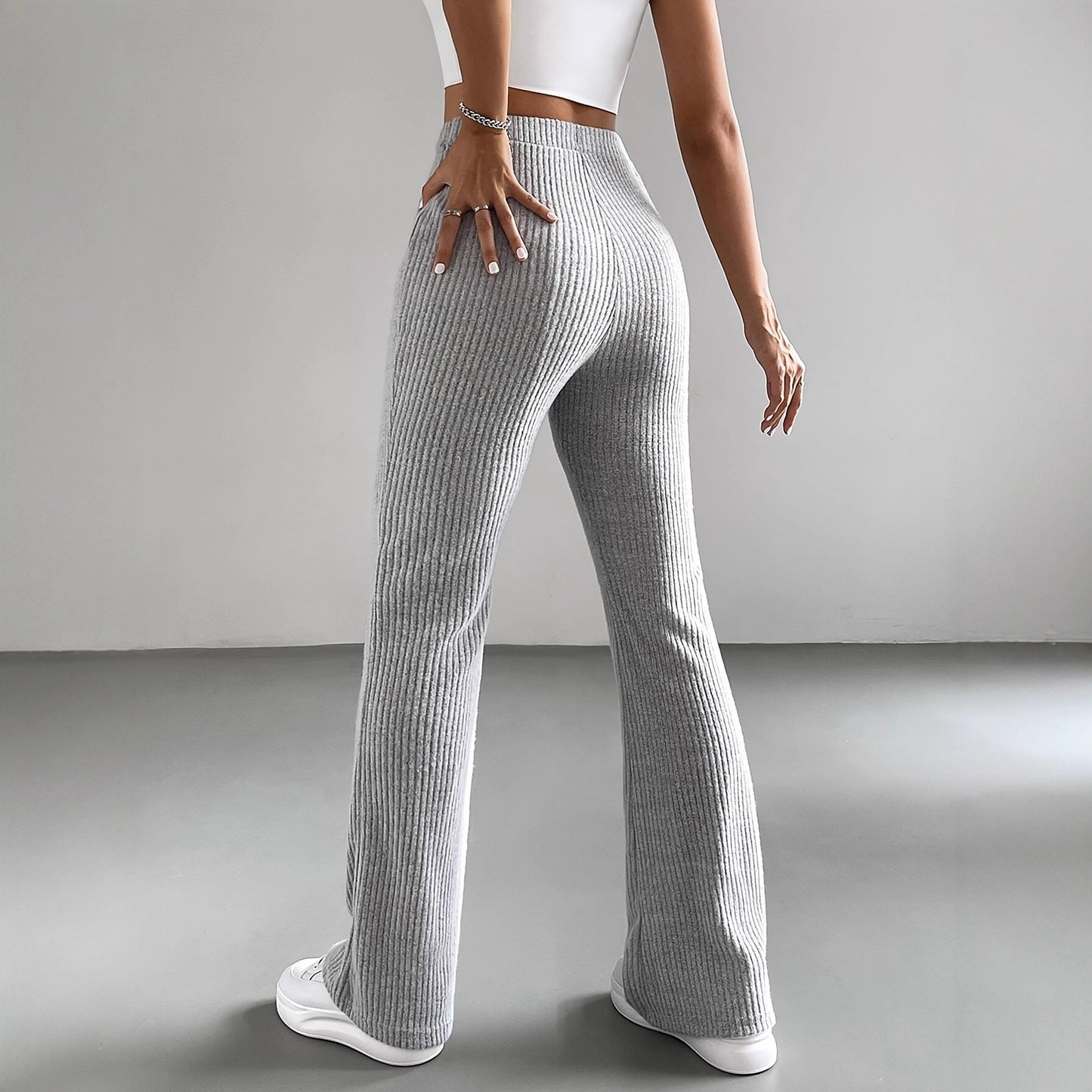 Women Elegant and Comfortable Ribbed High-Waisted Pants Chic and Style