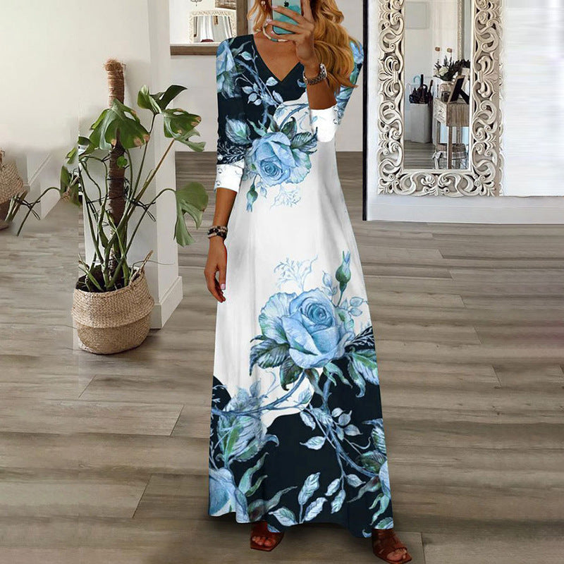 Robe maxi femme avec design floral et décolleté en V Chic und Stil