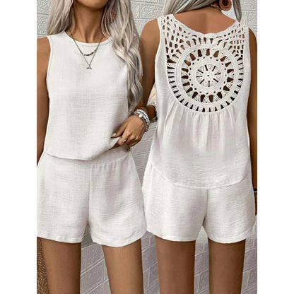 Chic and Stil women's backless jumpsuit with crochet detail