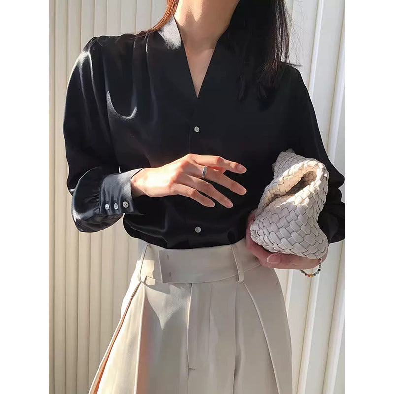 Women Luxe Satin Buttoned Chic Blouse and Style