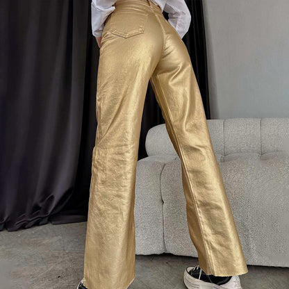Metallic looking women's pants with a wide leg Chic und Stil