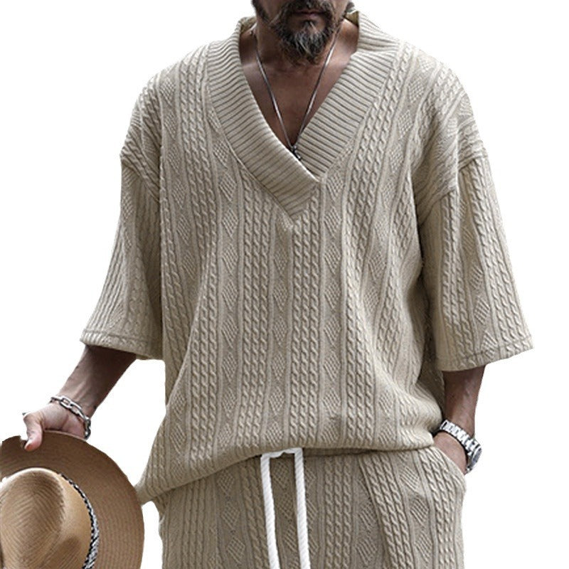 Men's casual knit pullover with V-neck and decorative cable pattern Chic and style