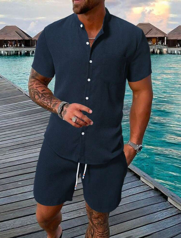 Chemises décontractées à manches courtes pour hommes avec shorts assortis Chic und Stil