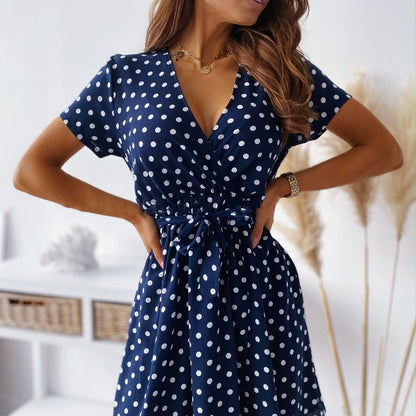 Robe Mini A-Ligne à Pois pour Femme avec Ceinture à Nouer Chic und Stil