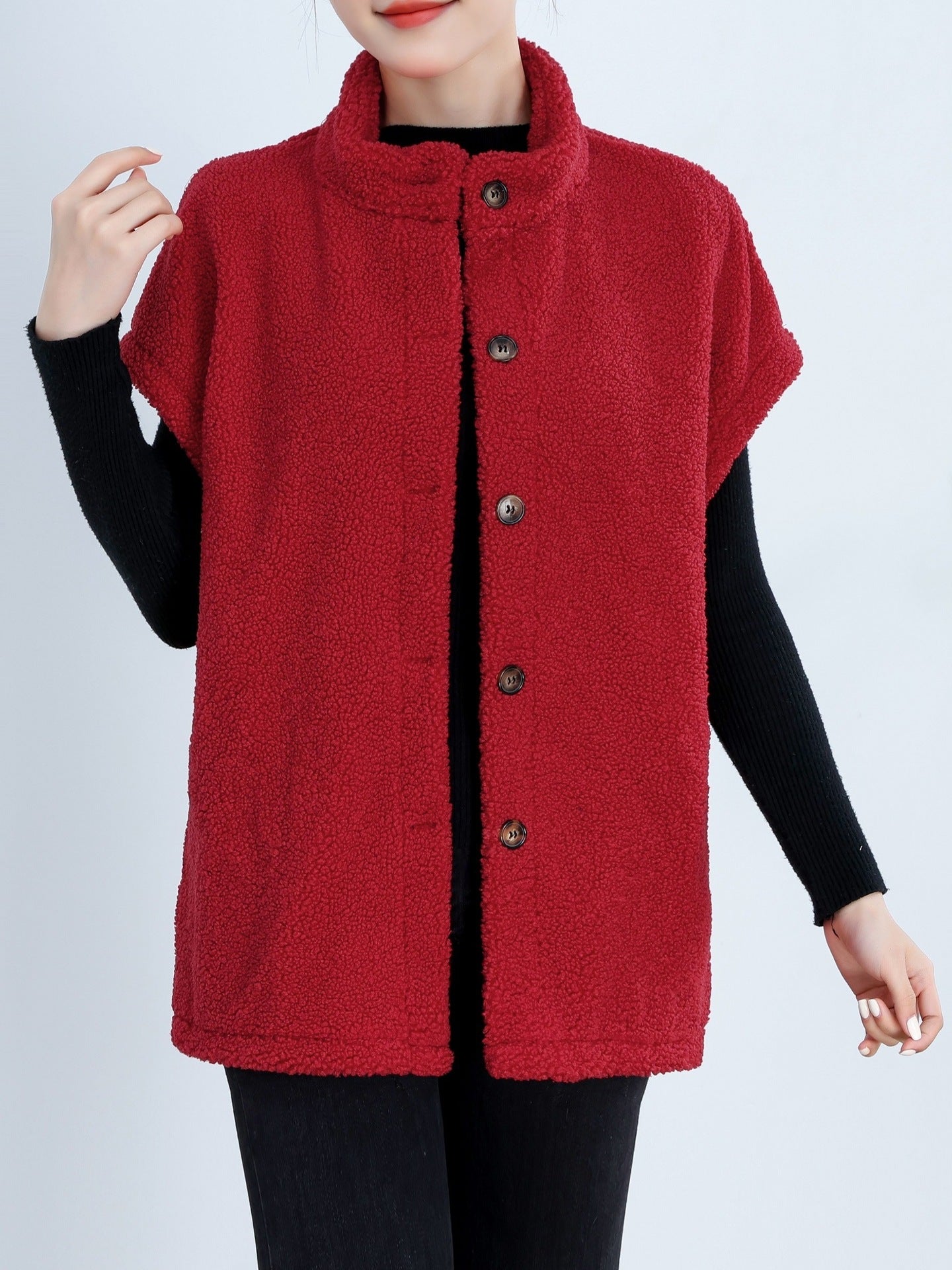 Dames Gilet Douillet avec Boutons et Col Montant Chic und Stil