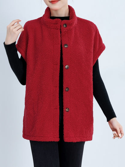 Dames Gilet Douillet avec Boutons et Col Montant Chic und Stil