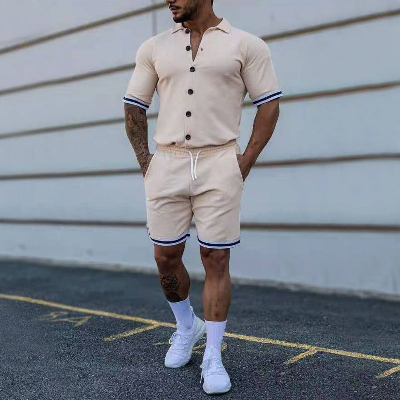 Leisure set for men with modern short sleeve shirt and chic and stylish shorts