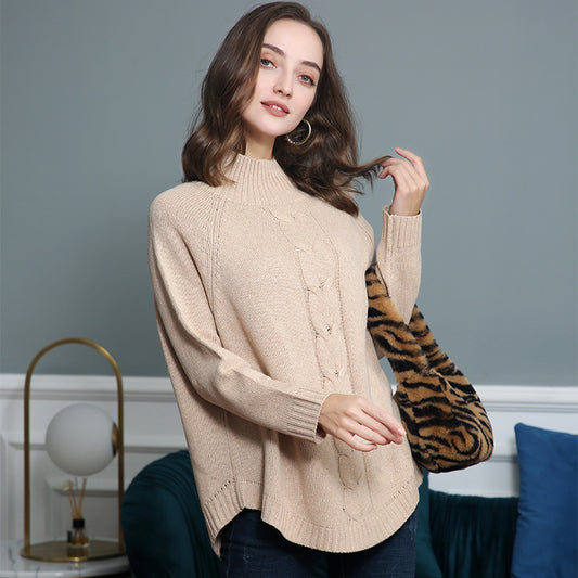 Pull en grosse maille pour femmes avec un col montant et des motifs en torsades Chic und Stil