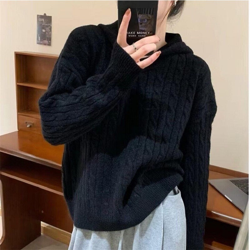 Pull en tricot douillet à capuche et motif en torsades pour femmes Chic und Stil