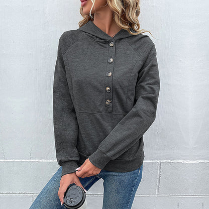 Pull à capuche décontracté pour femmes avec patte de boutonnage et coton de haute qualité Chic und Stil