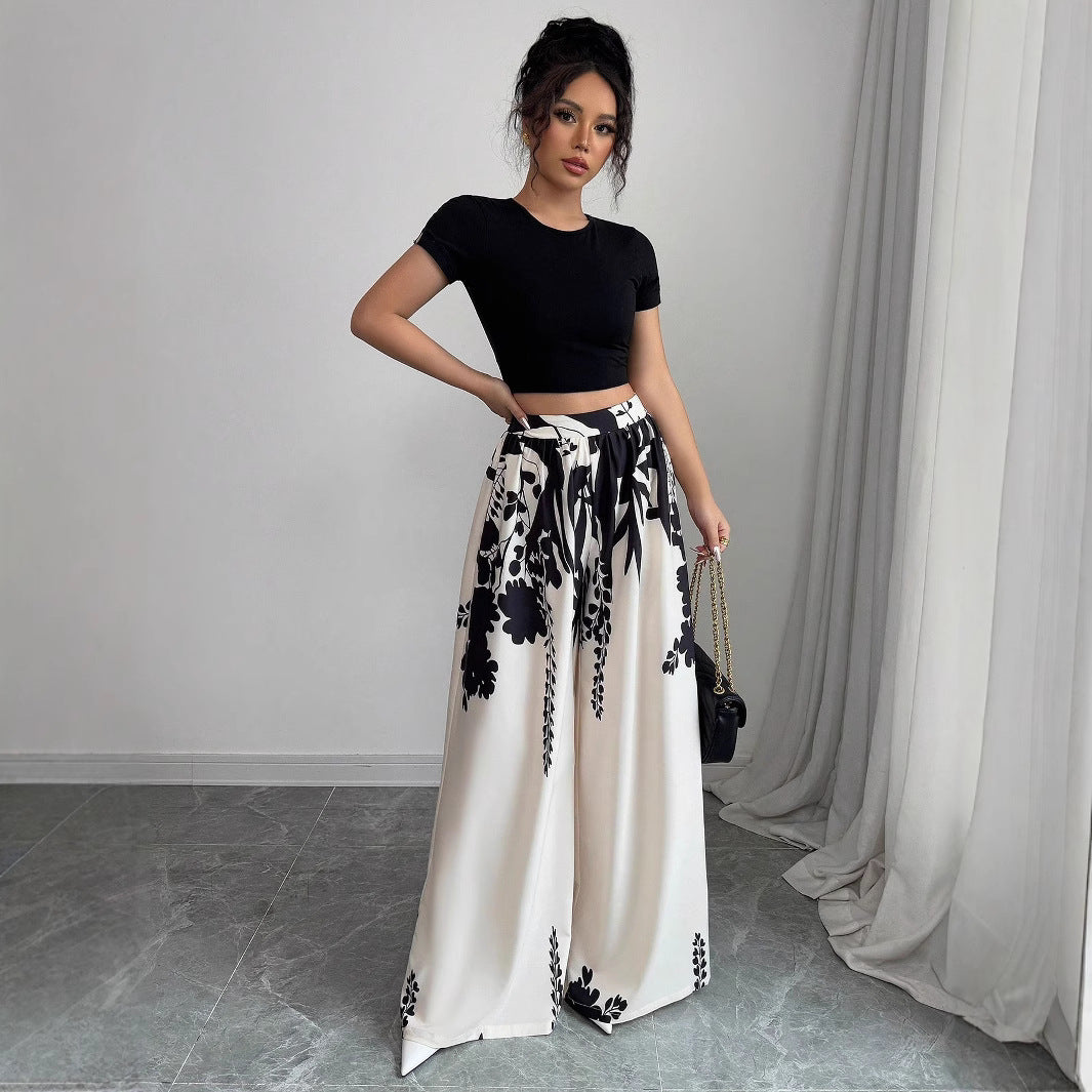 Chic and Style Floral Print Wide Palazzo Pants Set for Women