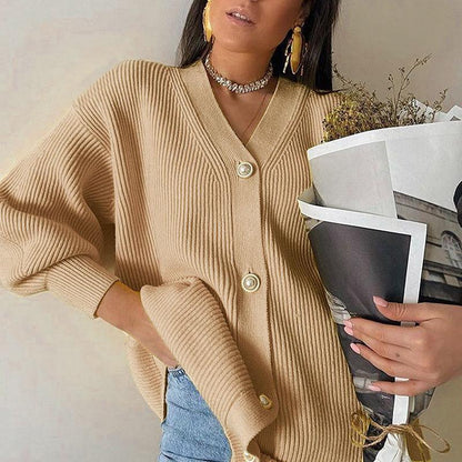 Cardigan en gros tricot pour femmes avec élégants boutons en perles Chic und Stil