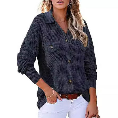 Pull en pâté de waffle à boutons pour femmes Chic und Stil