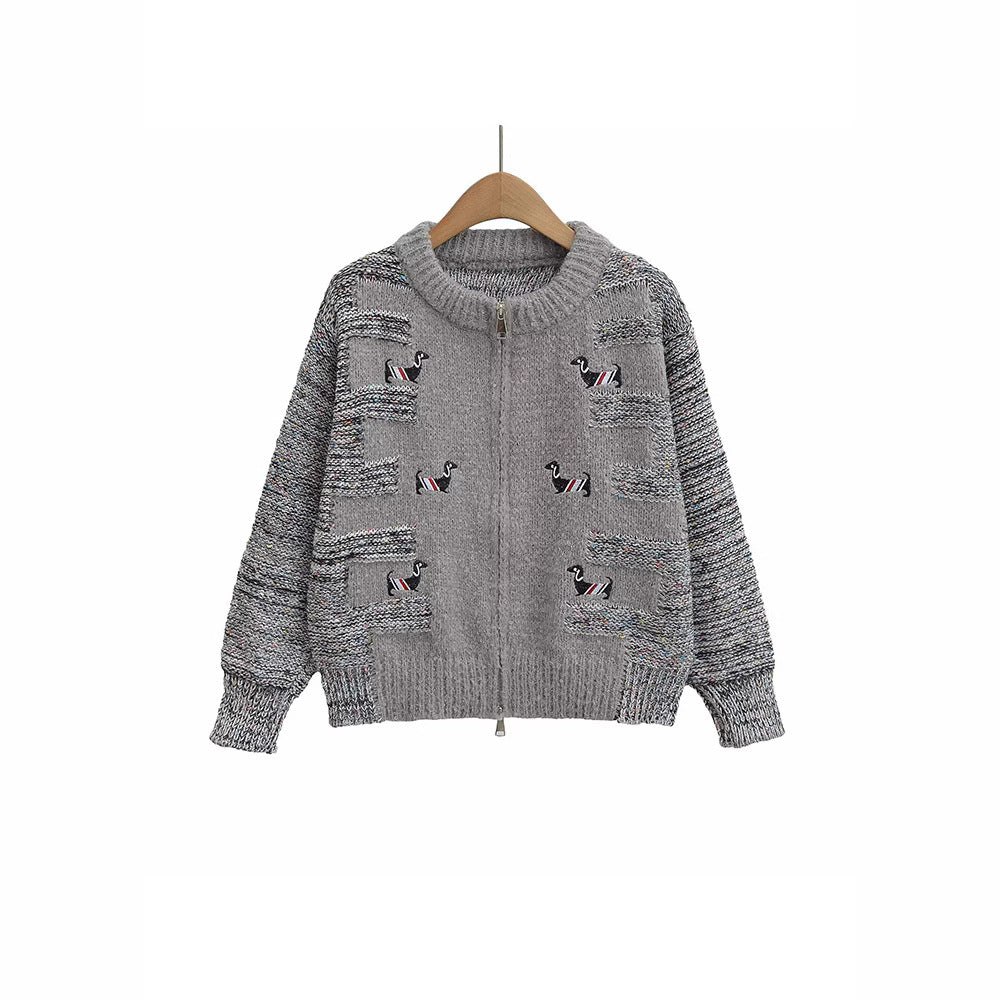 Dame gilet en tricot avec motif d'oiseau coloré Chic und Stil