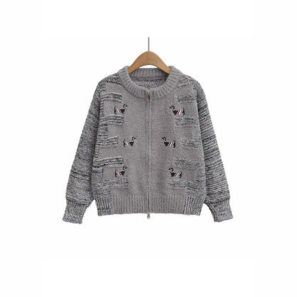 Dame gilet en tricot avec motif d'oiseau coloré Chic und Stil