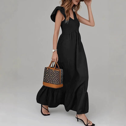 Robe maxi pour femmes avec des détails volumineux en volants et une volante colorée Chic und Stil