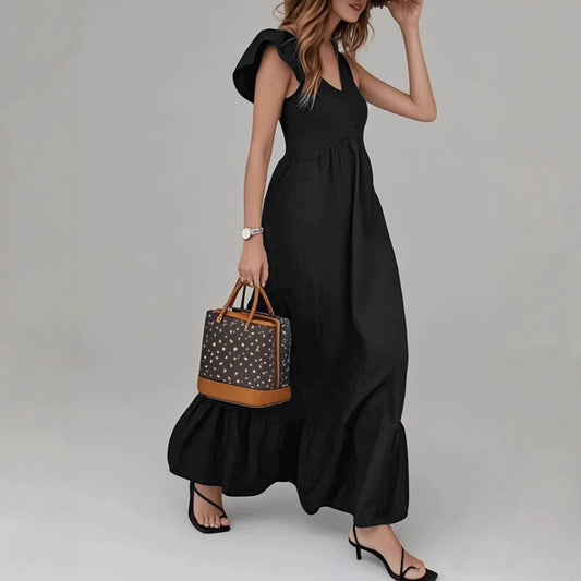 Robe maxi pour femmes avec des détails volumineux en volants et une volante colorée Chic und Stil