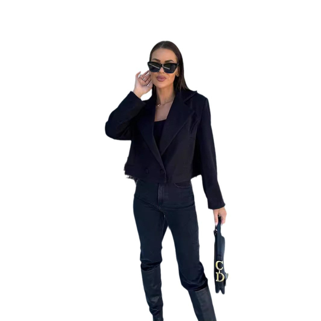 Dames Élégant Blazer Oversize avec double rangée de boutons et tissu texturé Chic und Stil