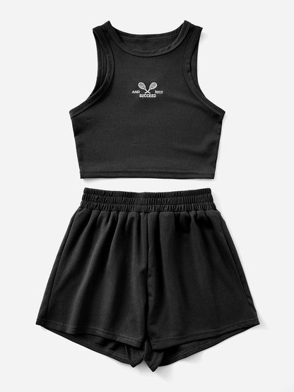 Femme Ensemble de Crop Top et Shorts Sportifs Chic und Stil