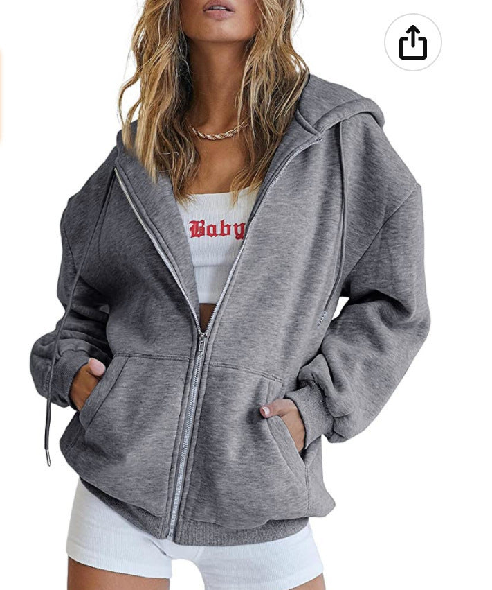 Dames décontracté Zip-Hoodie avec une grande capuche et des poches pratiques Chic und Stil