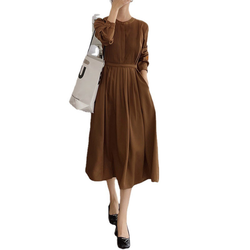 Robe maxi plissée élégante à manches longues Chic und Stil pour femmes