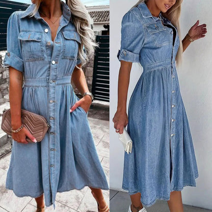 Robe chemise en denim à boutons pour femmes Chic und Stil