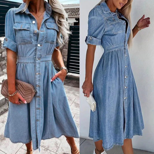 Robe chemise en denim à boutons pour femmes Chic und Stil