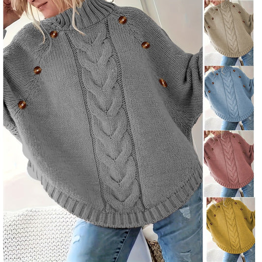 Pull en gros tricot pour femmes avec col haut et boutons décoratifs Chic und Stil