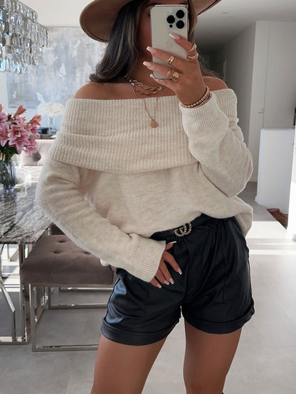 Pull-over décontracté pour femmes à épaules dénudées avec structure côtelée Chic und Stil