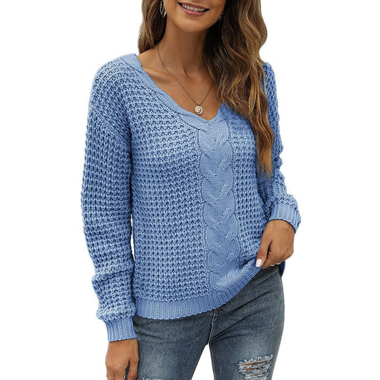 Pull-over en tricot décontracté pour femmes avec décolleté en V plongeant et motif de torsades détaillé Chic und Stil