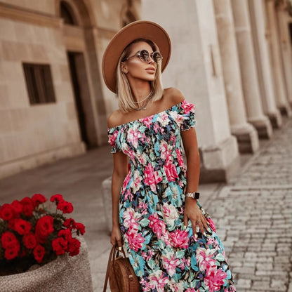 Chic and stylish off shoulder floral maxi dress for women